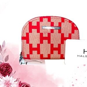 Halston Heritage Red Zip Dome Patterned Pouch